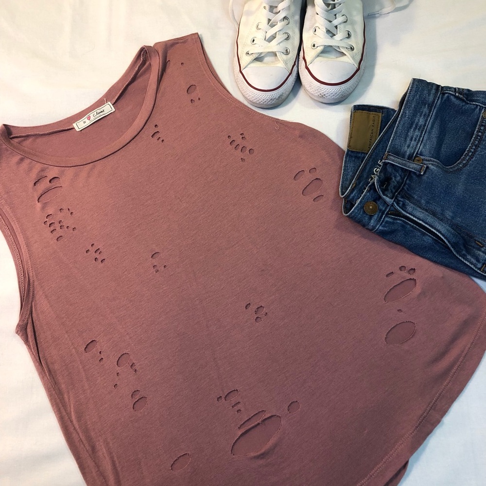 Millennial pink destroyed tank - Size Large